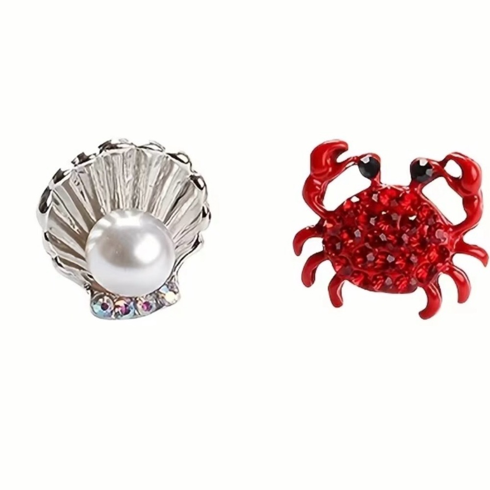 Seashell Pearl & Red Crab Stud Earring Set